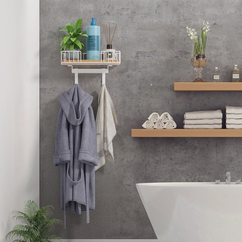 ORLESS Ironing Board Hanger Metal Wall Mount Iron and Ironing Board Holder, Laundry Room Decor and Storage with Large Storage White Wooden Base Basket and Removable Hooks - Image 5